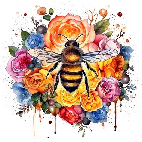 Premium Photo Digital Watercolor Painting A Honey Bee Sitting In A Flower