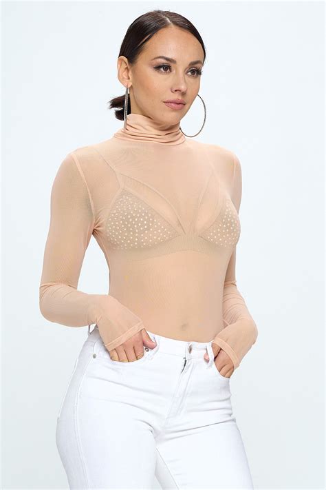 Mock Neck Long Sleeve Mesh Bodysuit Ohyes Fashion