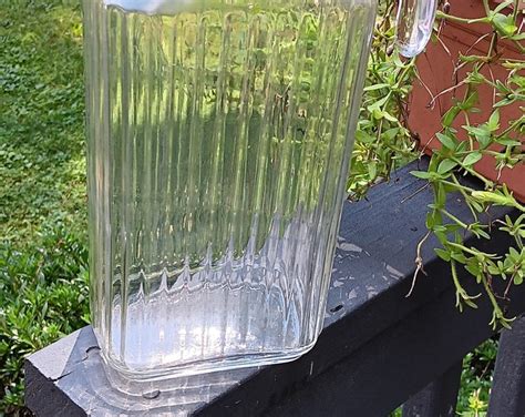 Vintage Glass Ribbed Refrigerator Bottle With Lid Pitcher Water Bottle Ice Box Bottle Etsy