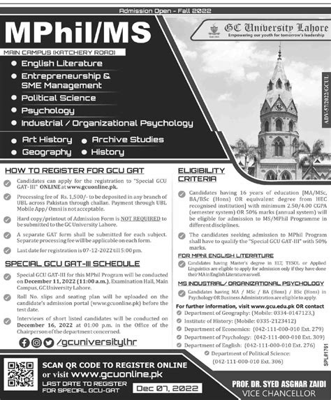 Admission Open In Government College University Gcu Lahore 23rd