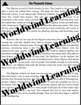 History of Thanksgiving - Plymouth Colony Differentiated Close Read