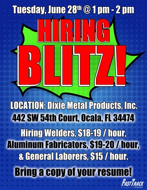 Dixie Metal Hiring Blitz 6282022 In Ocala Fl Fasttrack Staffing