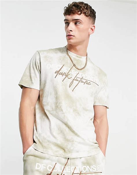 Asos Dark Future Co Ord Relaxed T Shirt In Washed Brown With Logo