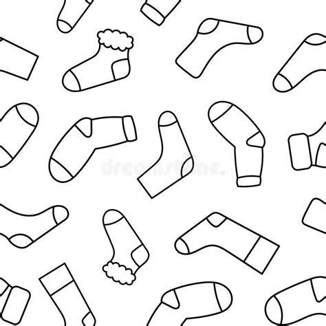 Variety Socks Seamless Pattern Coloring Page Stock Vector