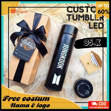 Jual Tumbler Minum Botol Minum Led Custom Nama Logo Sendiri Untuk Kado