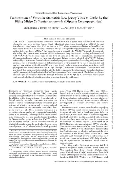 (PDF) Transmission of Vesicular Stomatitis New Jersey Virus to Cattle ...