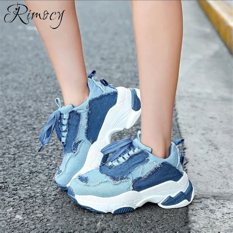 Rimocy Vintage Blue Denim Sneakers Women 2018 Autumn Winter Fashion