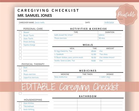 Caregiver Checklist Etsy