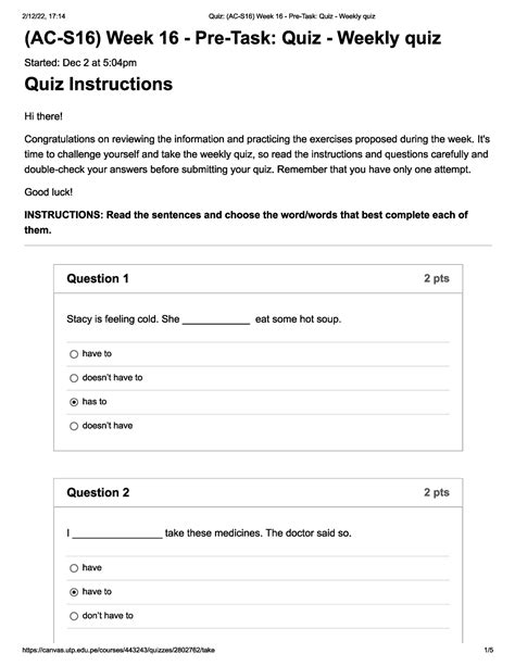 Ac S Week Pre Task Quiz Weekly Quiz Ingles Iv Studocu