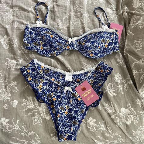 Strawberry Milk Mob Blue Bikini Set Mykonos Top Depop