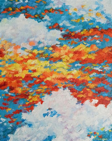 Sunset in the clouds - original oil painting, office design, home decor ...