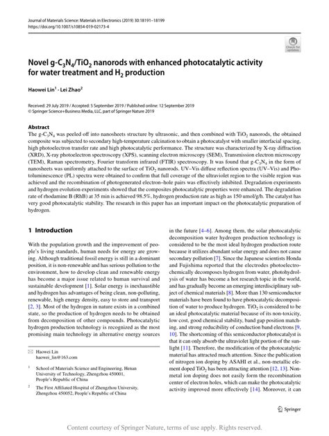 Novel G C3N4 TiO2 Nanorods With Enhanced Photocatalytic Activity For