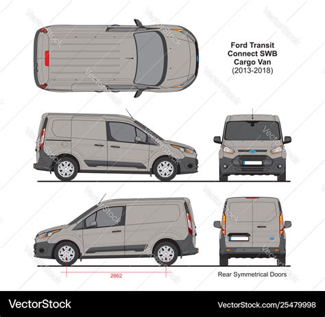 Ford Transit Connect Swb Cargo 5 Doors 2013 2018 Vector Image