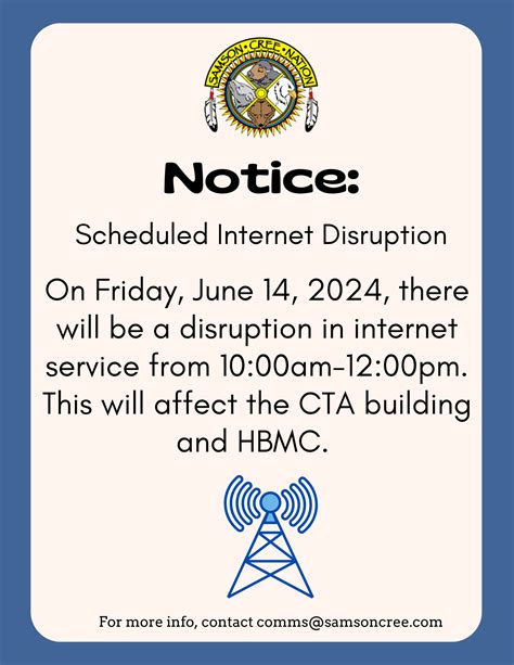 SCN Notice Internet Service Disruption June 14 2024 Samson Cree Nation