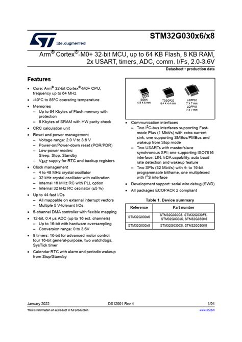 STM32G030K8 Datasheet - Arm Cortex-M0+ 32-bit MCU