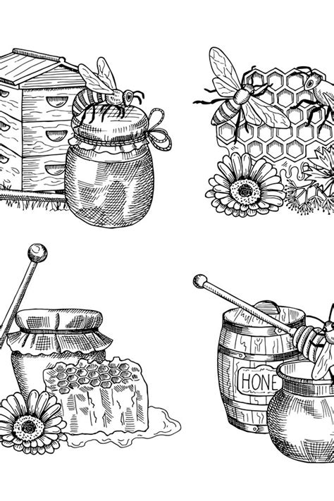 Vector Piles Of Hand Drawn Honey Elements Set