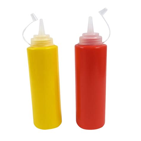 2pc Ketchup Mustard Squeezable Sauce Bottle Set Plastic Condiment