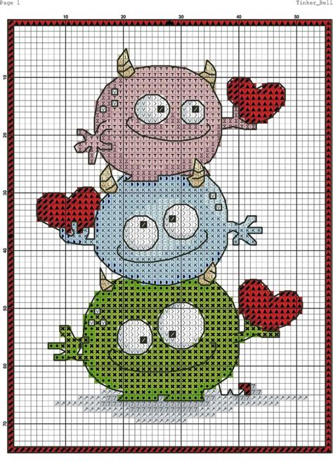 Cross Stitch Pattern With Two Monsters On Top Of Each Other In The