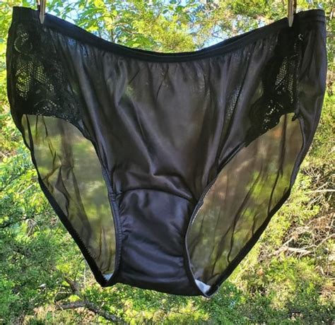 Shadowline Floral LACE Bikini Panty Shiny Nylon XL Black Silky Hot EBay