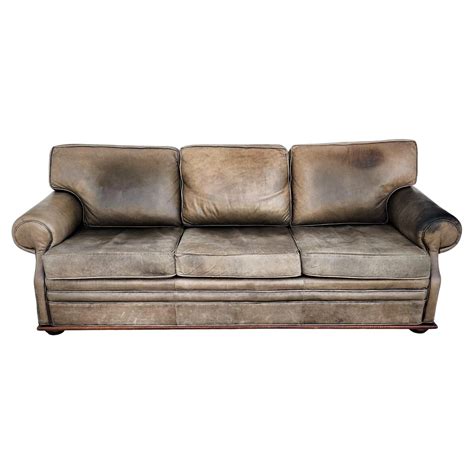 Ralph Lauren Leather Upholstered Sofa W Four Pillows At 1stdibs