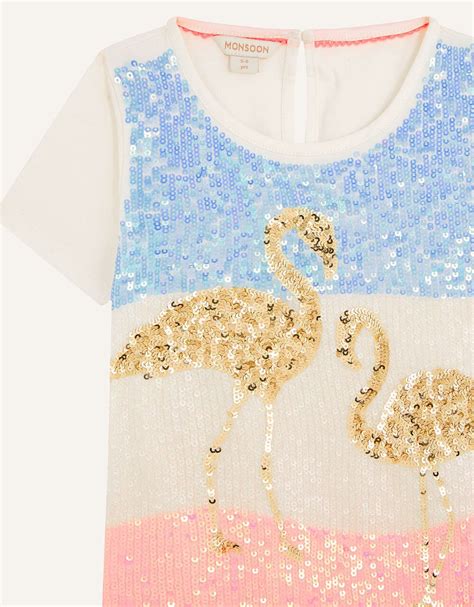 Sequin Flamingo Top Ivory Girls Tops And T Shirts Monsoon Uk