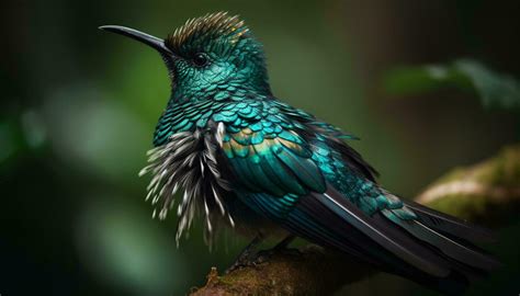 Vibrant hummingbird perching on branch, iridescent feathers shining ...