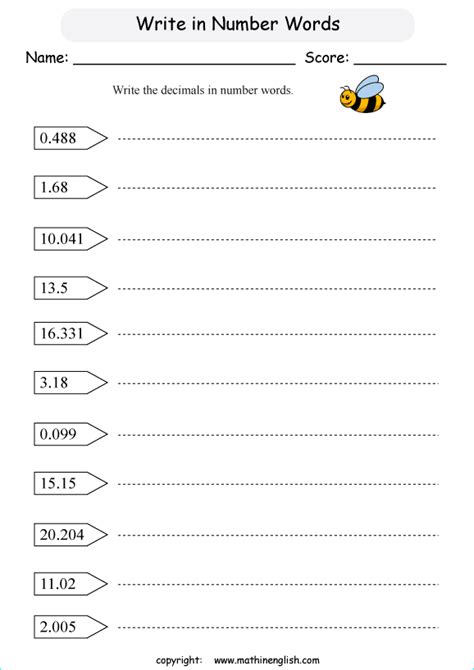 Write These Decimal Words Up To Thousandths Given The Decimal Numerals Grade 5 Math Decimal And