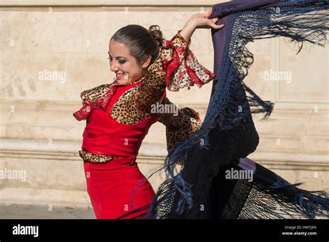 Spain Andalusia Seville Santa Cruz District Flamenco Dancer Stock