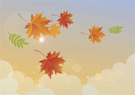 Sunny Autumn Sky With Falling Leaves Vector Stock Vector Illustration