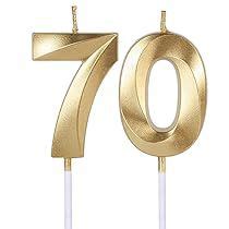 Gold 70th Birthday Candles for Cakes, Number 70 7 Glitter Candle Cake ...