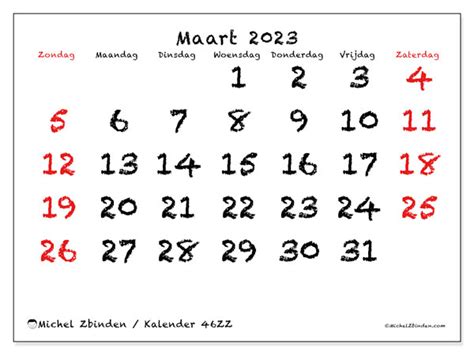 Kalender Maart 2023 Om Af Te Drukken 46ZZ Michel Zbinden NL