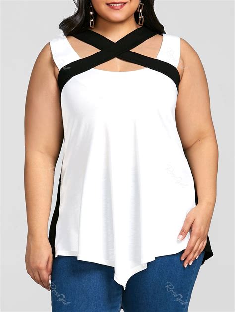 Off Plus Size Color Block Criss Cross Tank Top Rosegal