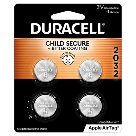 Duracell CR2032 3V Lithium Coin Battery, 4 Count Pack, Child Safety ...