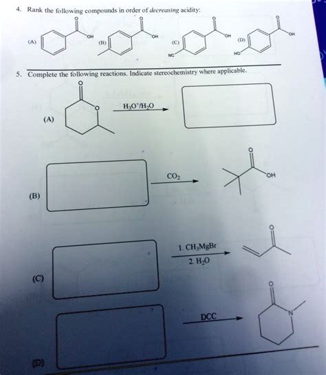 Solved Rank The Following Compounds In Order Of Decreasing Acidity Indicate Stereochemistry