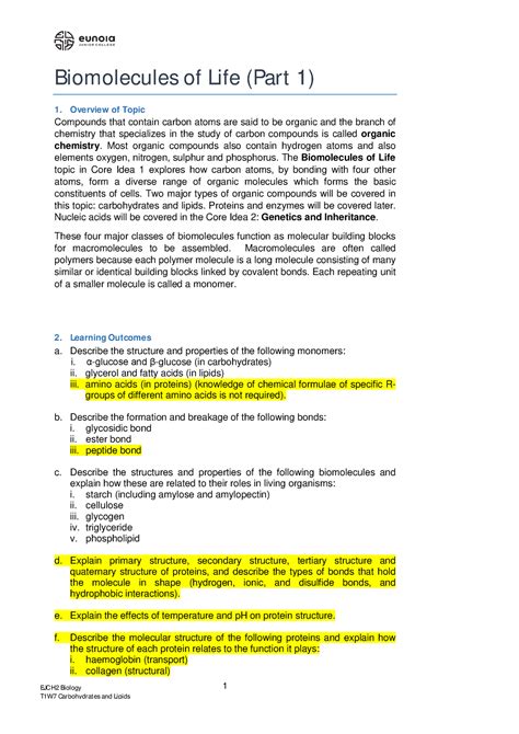 Biomolecules OF LIFE (Carbohydrates) - EJC H2 Biology 1 Biomolecules of ...