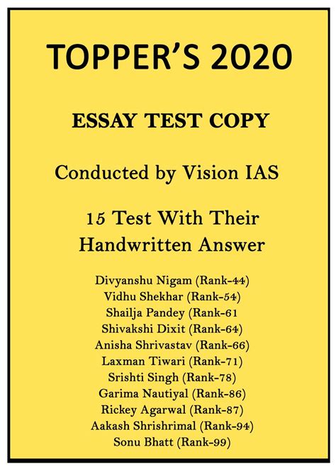 Topper S 2020 Essay Handwritten 15 Test Copy Notes By Vision IAS In