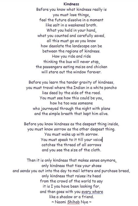 Kindness By Naomi Shihab Nye Kindness Poem Teacher Hacks Poems