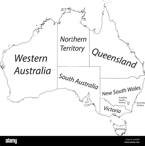 White vector administrative map of AUSTRALIA with black border lines ...