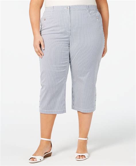 Karen Scott Plus Size Striped Button Hem Capri Pants Created For Macys Macys