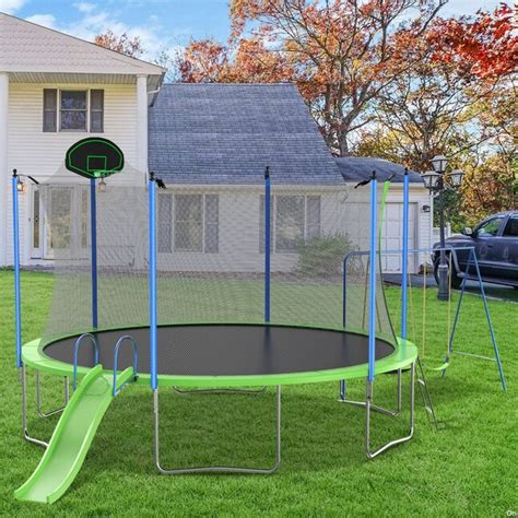 Maocao Hoom 12ft Round Backyard Trampoline With Safety Enclosure Slide