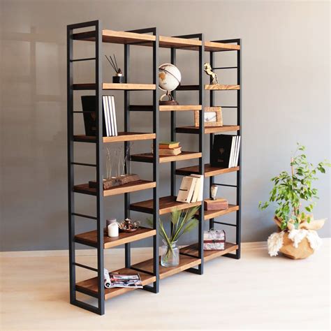 Industrial Design Bookshelf - Rhythm , Solid Wood Bookcase With Metal