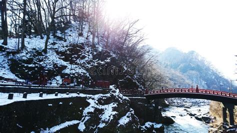 Winter red Bridge stock image. Image of nikko, shinkyo - 94694715