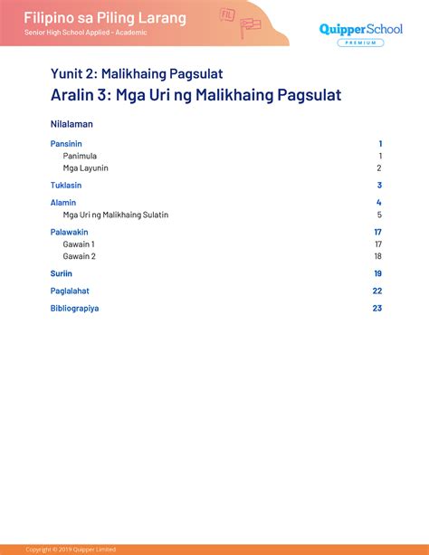 3 Yunit 2 Malikhaing Pagsulat Aralin 3 Mga Uri Ng Malikhaing Pagsulat