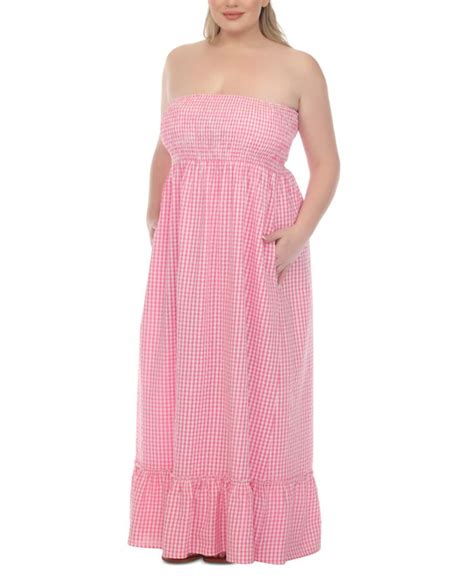 Raviya Plus Size Strapless Gingham Cotton Cover Up Maxi Dress Macys