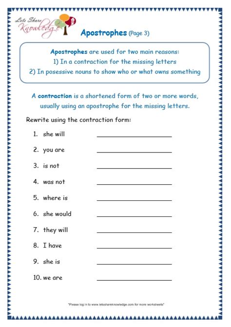 Printable Apostrophe Worksheets