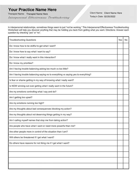 Interpersonal Effectiveness Troubleshooting Worksheet Editable