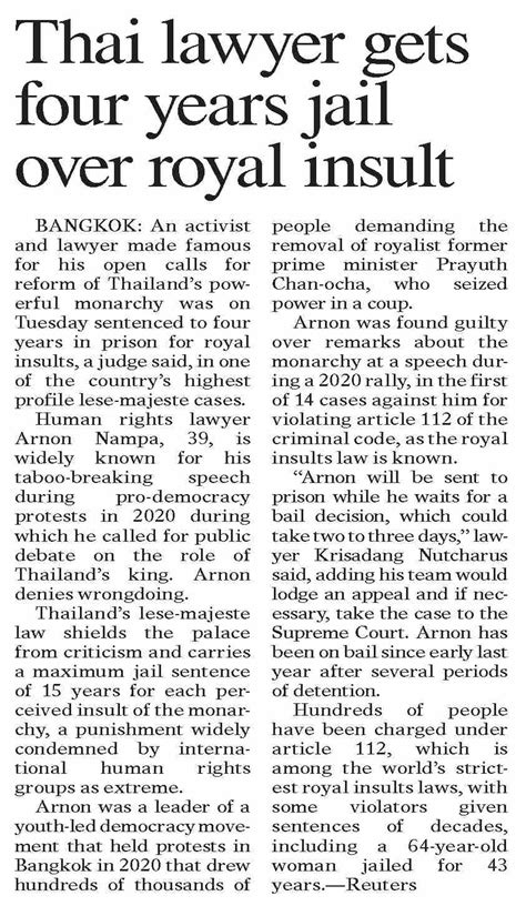 Dawn Epaper Sep 27 2023 Thai Lawyer Gets Four Years Jail Over