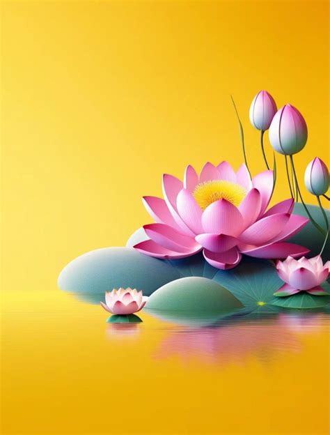 Pink Water Lilies Floating On Yellow Surface