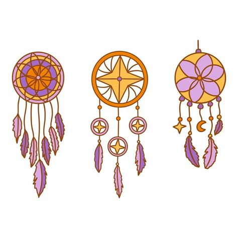 Set Of Dreamcatchers With Feathers Flower Star And Crescent Vector