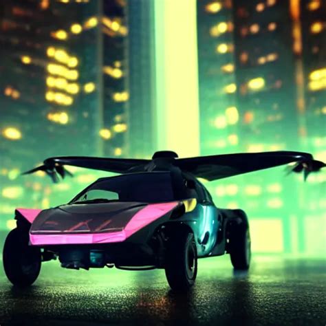 Cyberpunk Flying Car In Cityscape Shallow Depth Of Stable Diffusion